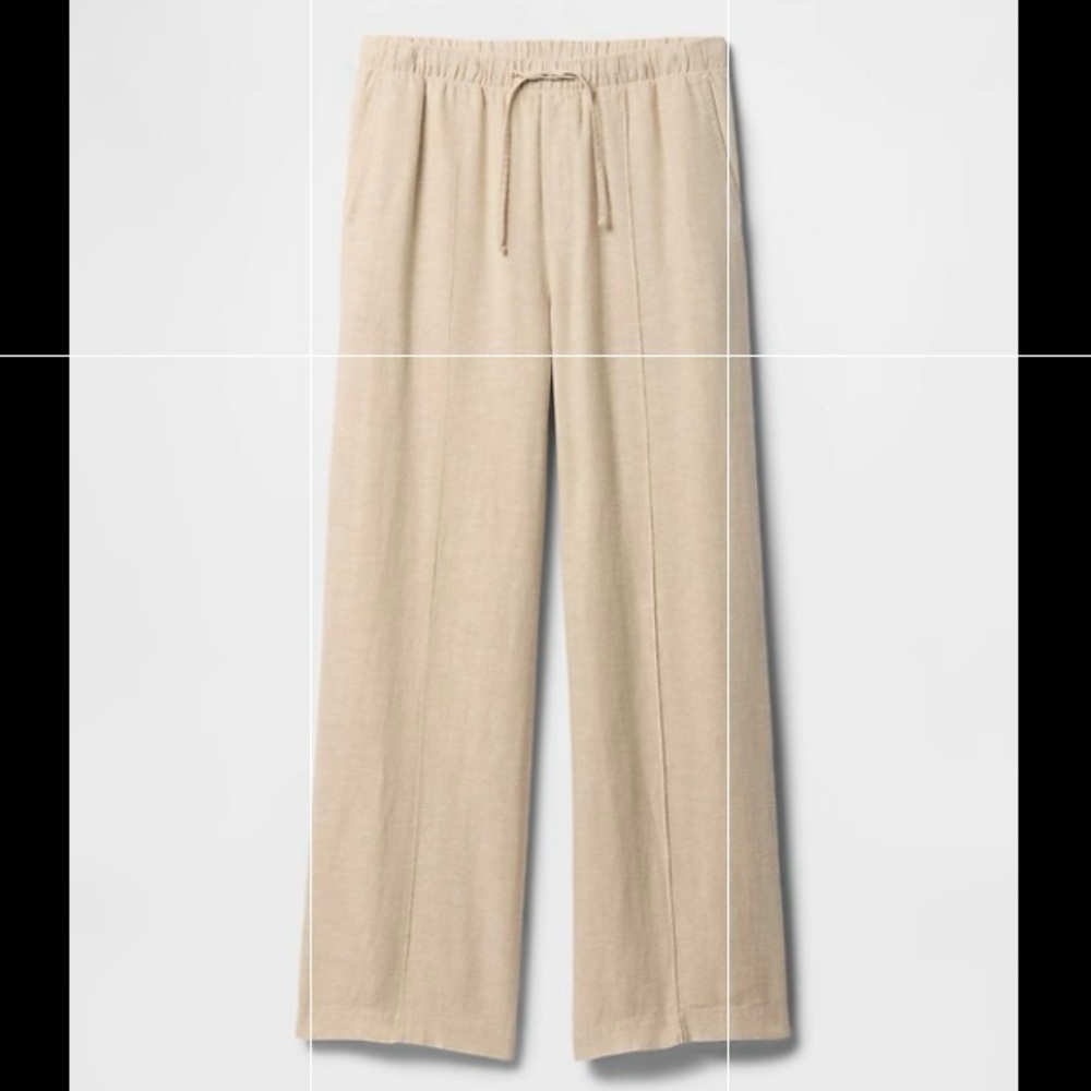 Mid Rise Linen-Blend Pull-On Wide-Leg Pants